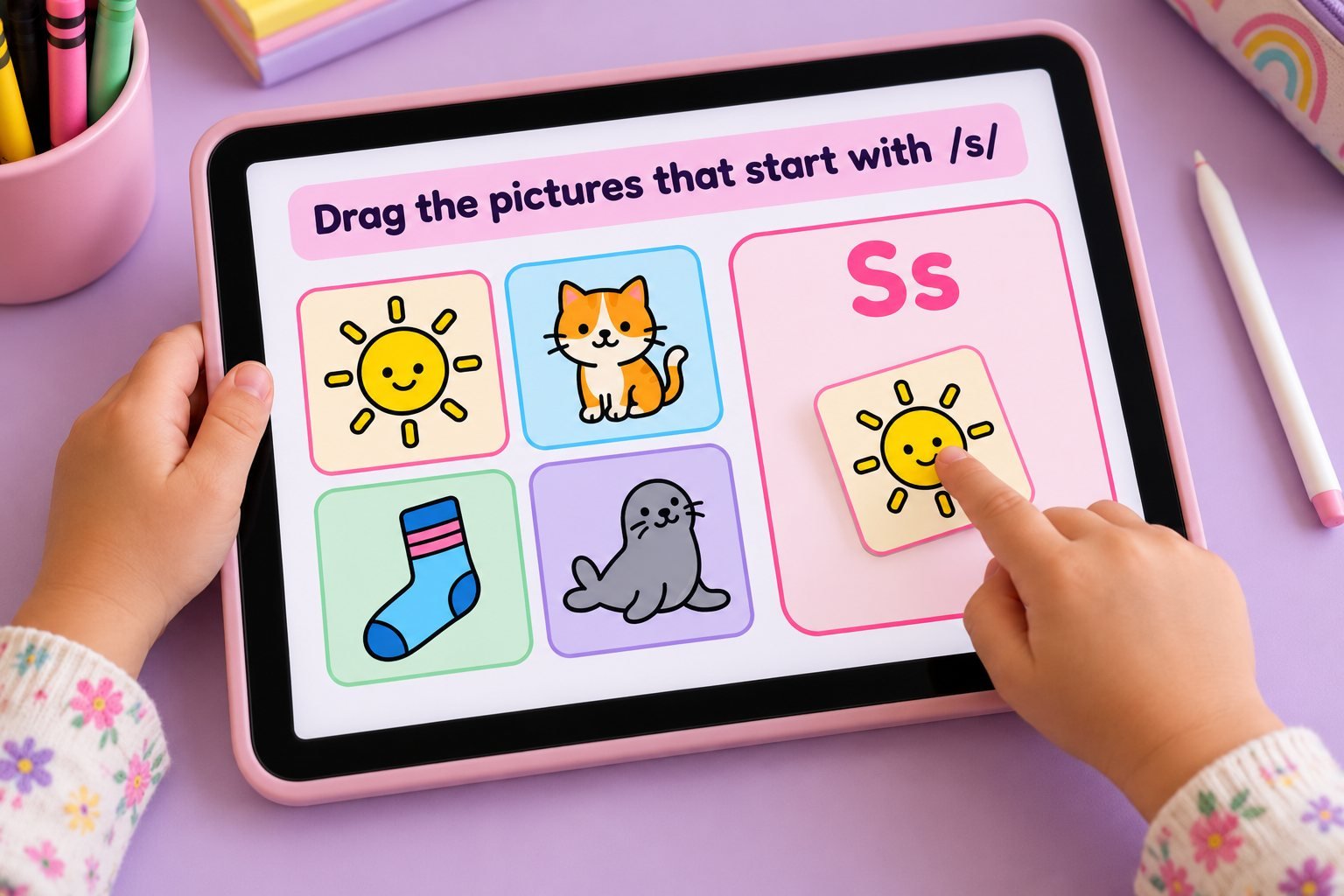 Digital drag-and-drop activity on a tablet